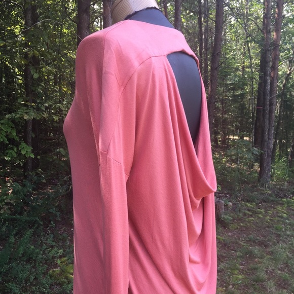 BKEred Open Back Top S Soft Coral High Low Hem Shirt Spring Pullover - Picture 6 of 8